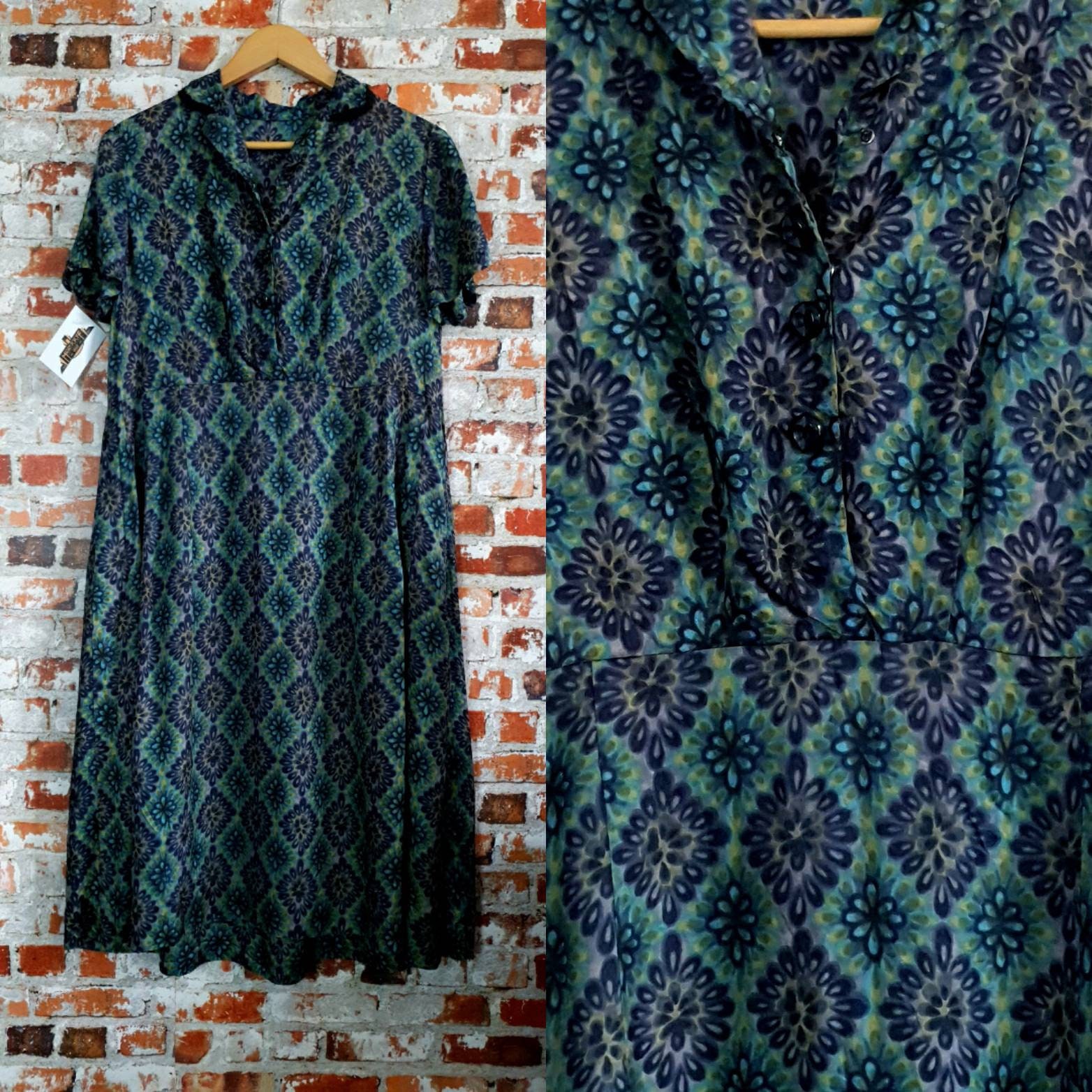 Image of Gorgeous Vintage S Jewel Toned Silky Button Down Knee Length Day Dress M L Uk