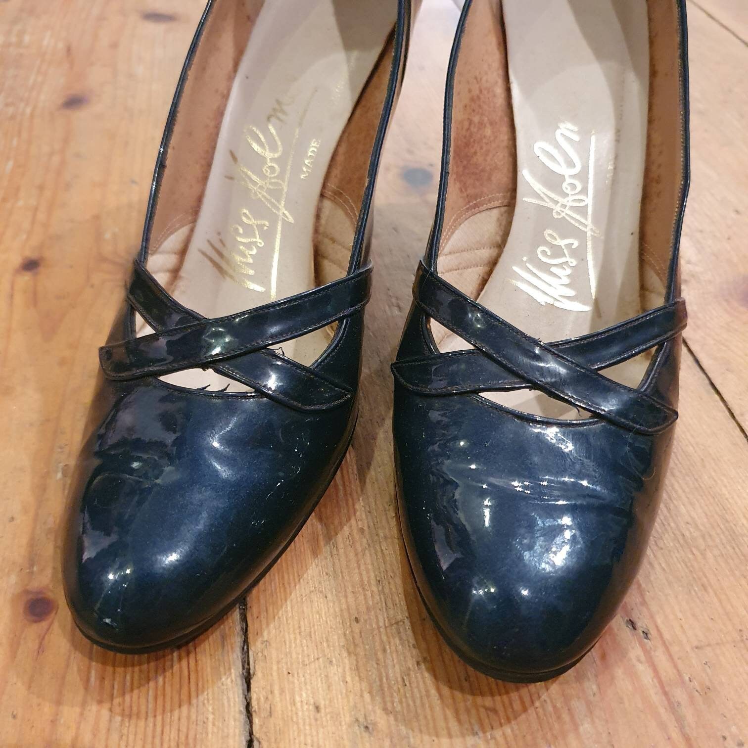 Miss Holmes Vintage 1960s Navy Patent Leather Round Toe