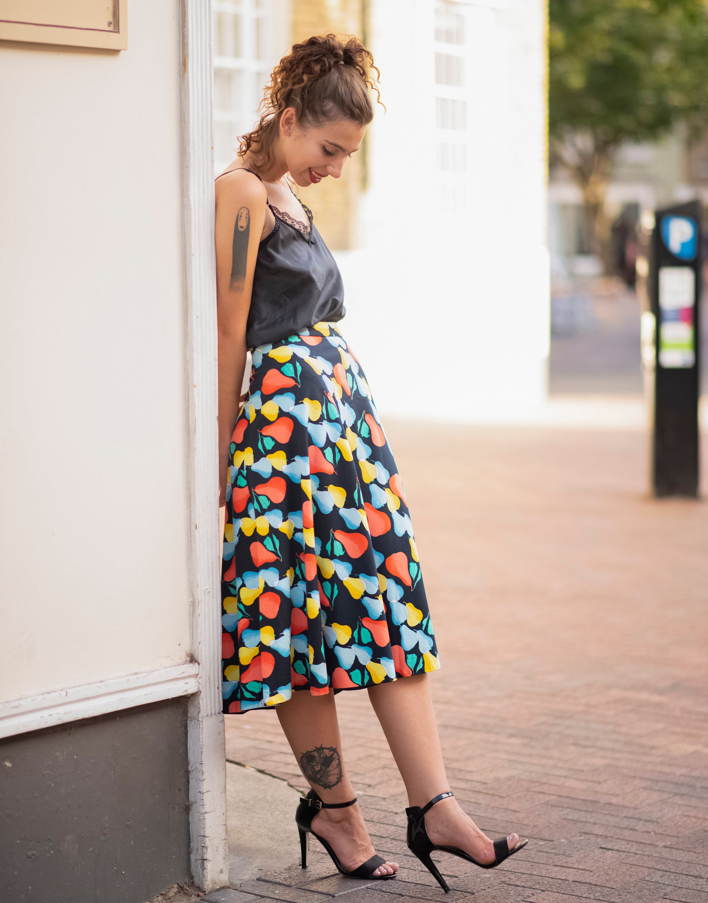 Image of Unique Vintage S Italian A Line Cotton Novelty Pears Print Knee Length Skirt By Paola Davitti Florence 's Seventies