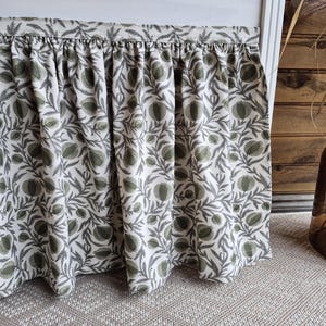 Pomegrante botanical sink skirt, olive green curtains, aucaliptus shelf skirt, self adhesive dishvasher cover, kitchen cupboard cover image 6