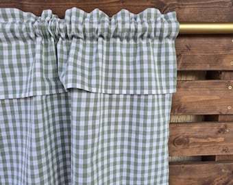 カフェカーテン ギンガム、カスタムメイドのバランス、小さな窓に吊るす、ヘッダードレープ 光透過バランス