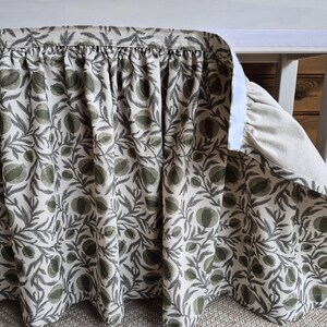 Pomegrante botanical sink skirt, olive green curtains, aucaliptus shelf skirt, self adhesive dishvasher cover, kitchen cupboard cover image 4