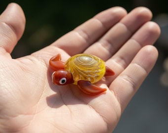 Handmade Murano Style Glass Sea Turtle Figurine, Coastal Marine Art Decor
