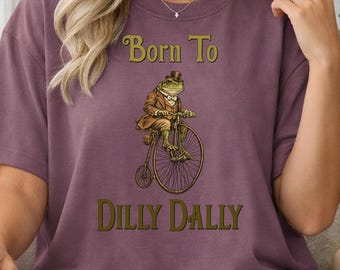 Funny Frog Bicycle Graphic T-Shirt | Vintage Born To Dilly Dally Tee
