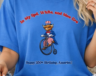 Patriotic Highland Cow Shirt | America 250th Birthday Graphic Tee