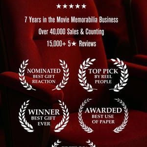 Pode incluir: Um close-up de um assento de cinema vermelho com o texto "TRUSTED BY FILM LOVERS AROUND THE WORLD". Texto adicional destaca 7 anos de neg&oacute;cio, mais de 40.000 vendas e mais de 15.000 avalia&ccedil;&otilde;es. Pr&eacute;mios tamb&eacute;m s&atilde;o exibidos.