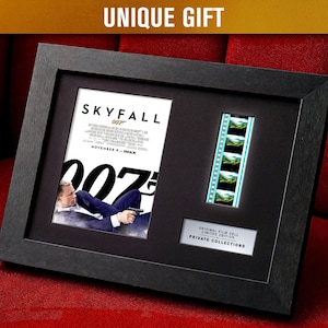 JAMES BOND: Skyfall (2012) Authentic 35mm Film Cells | LED Frame & Mat Board | Spy Action Movie Memorabilia | Cinema Wall Art Fan Gift