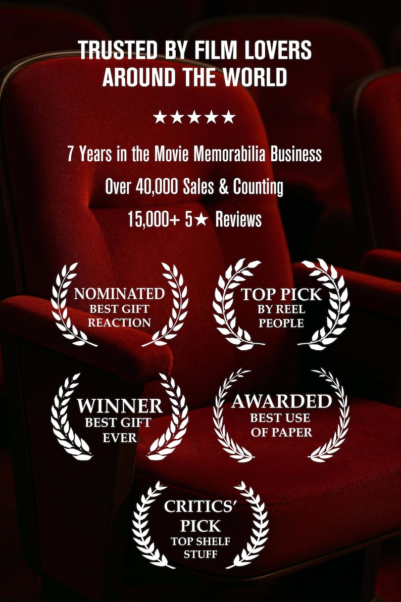 May include: Red theater seat with white text: "TRUSTED BY FILM LOVERS AROUND THE WORLD." Includes text about sales, reviews, and awards. Awards include "NOMINATED," "TOP PICK," "WINNER," "AWARDED," and "CRITICS' PICK."