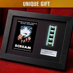 SCREAM (1996) Raras e autênticas células de filme de 35 mm | Opções de moldura LED e passe-partout | Memorabilia de filme de terror clássico | Presente exclusivo para fãs de cinema