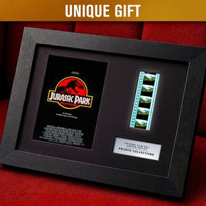 JURASSIC PARK (1993) Células de Filme Autênticas de 35 mm | Moldura e Passe-Partout com LED | Lembranças de Filme de Ficção Científica e Aventura | Decoração de Parede para Cinema