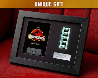 JURASSIC PARK (1993) Cellules de film 35 mm authentiques | Cadre LED et panneau de passe-partout | Souvenirs de films d'aventure de science-fiction | Cadeau d'art mural cinéma