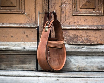 Leather woman crossbody purse real handmade vintage style original shoulder bag with additional crossbody strap by Ladybuq ginger red