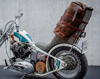 Waterproof Leather Motorcycle Sissy Bar Bag , Large Roll Top Motorbike Travel Duffle Handbag