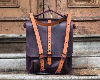 Personalisierter Leder Rucksack Cabrio Vintage-Stil Crossoby Geldbörse, original echte handgefertigte hochwertige Leder Frau Tote von Ladybuq