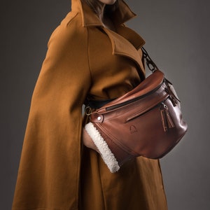 Soft Leather Fanny Pack Waist bag and handbag with Winter Warmer Unique and special handmade product made of high quality leather Ladybuq zdjęcie 2