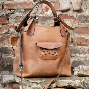 Vintage tote bag  Handmade leather purse   Shoulder handbag   Full grain leather bag   Shopper bag   Ladybuq   Personalized gift