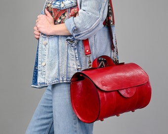 Red bag roller Luxury Bag Leather Purse handmade high quality natural leather ladybuq handbag women's gifts Original Bag