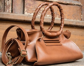 Handmade Leather Handbag: Designer Mochamousse Purse with Braided Handles