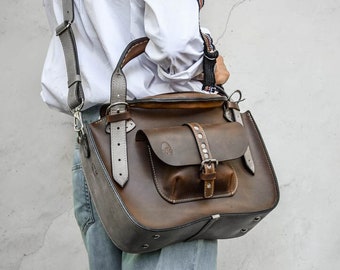 Laptoptasche aus Leder, personalisierbar, Damenhandtasche, originelle und einzigartige handgefertigte Boho-Hobo-Vintage-LadyBuQ-Tasche, große Umhängetasche