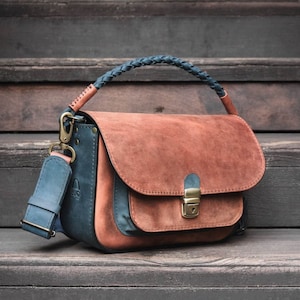 Handmade Leather Crossbody Bag: Braided Handle, Full Grain Purse