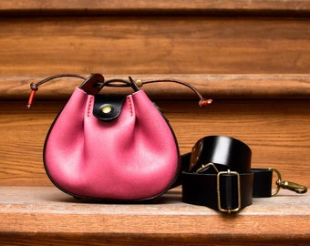 Small leather purse, bucket bag, hippie purse, hobo bag,summer purse, pink purse, designer shoulder bag , luxury purse, stylish bag