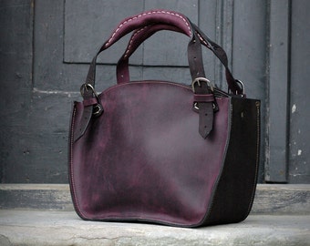 Leather Shoulder Bag with Clutch Set ladybuq office bag black and plum natural leather vintage style shoulder bag women's Tote Well made Bag