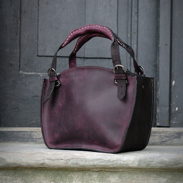 Leather Shoulder Bag with Clutch Set ladybuq office bag black and plum natural leather vintage style shoulder bag women's Tote Well made Bag