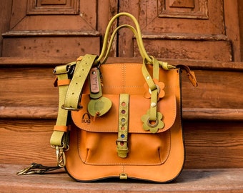 Hobo Boho Bag    Unique Woman Tote    Personalized gift    Original laptop bag and backpack   Lime and camel crossbody bag   Travel Bag