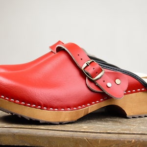 New Swedish Clogs Classic Red Moccasins Orginal Leather Shoes Platform Shoes Women shoes sandal wood clog image 3