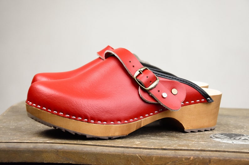 New Swedish Clogs Classic Red Moccasins Orginal Leather Shoes Platform Shoes Women shoes sandal wood clog image 3