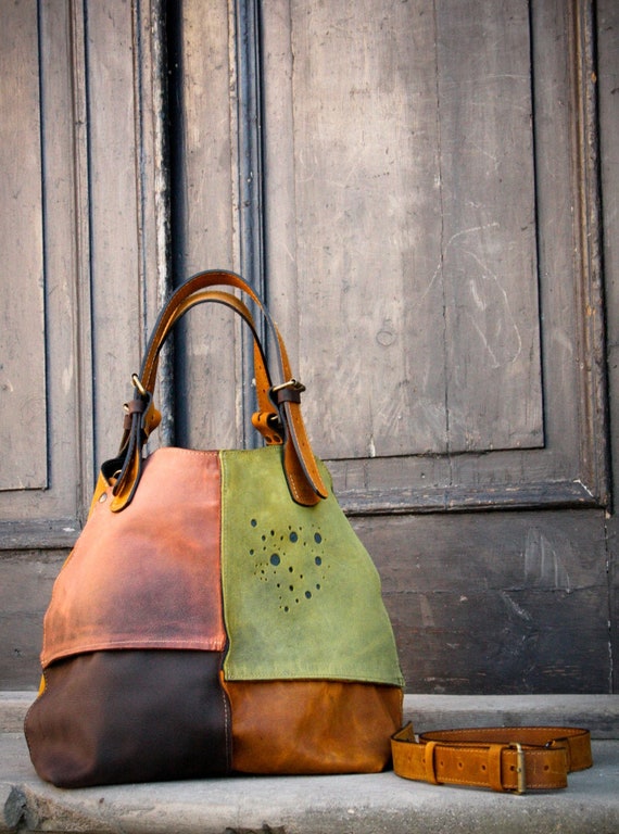 Leather Flower Bag Charm with Tote Loop Multi with Yellow