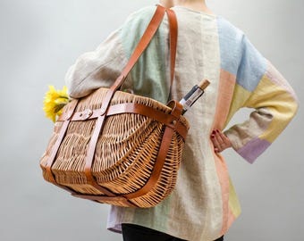 Handcrafted wicker basket bag handmade picnic basket bag