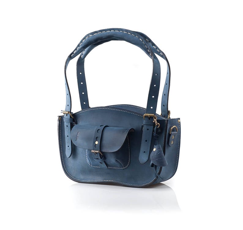 Leather crossbody hobo bag small blue handmade Navy Blue Etsy