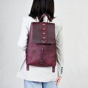 Purple designer quality leather backpack woman bag work handbag fashion backpack gift for her ladybuq art original women's leather rucksack zdjęcie 2