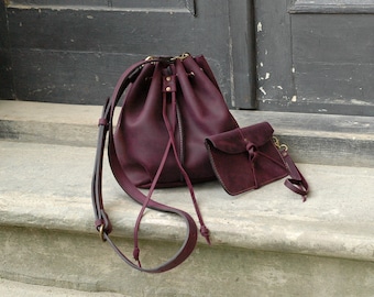 Small PLUM leather woman bag baggy shape Maja Ladybuq art design