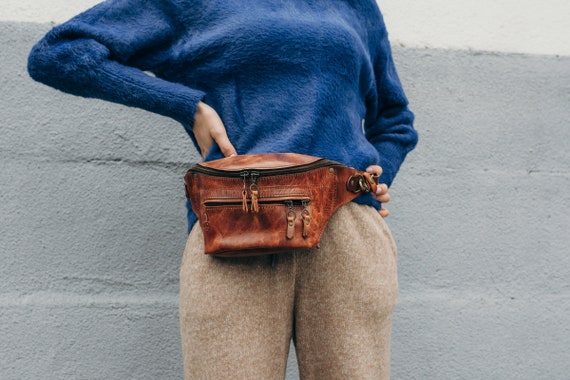 Leather Fanny Pack Unique Full Grain Leather Waist Bag Ginger Leather Real Handmade Purse by Ladybuq Art Unique Gift Etsy