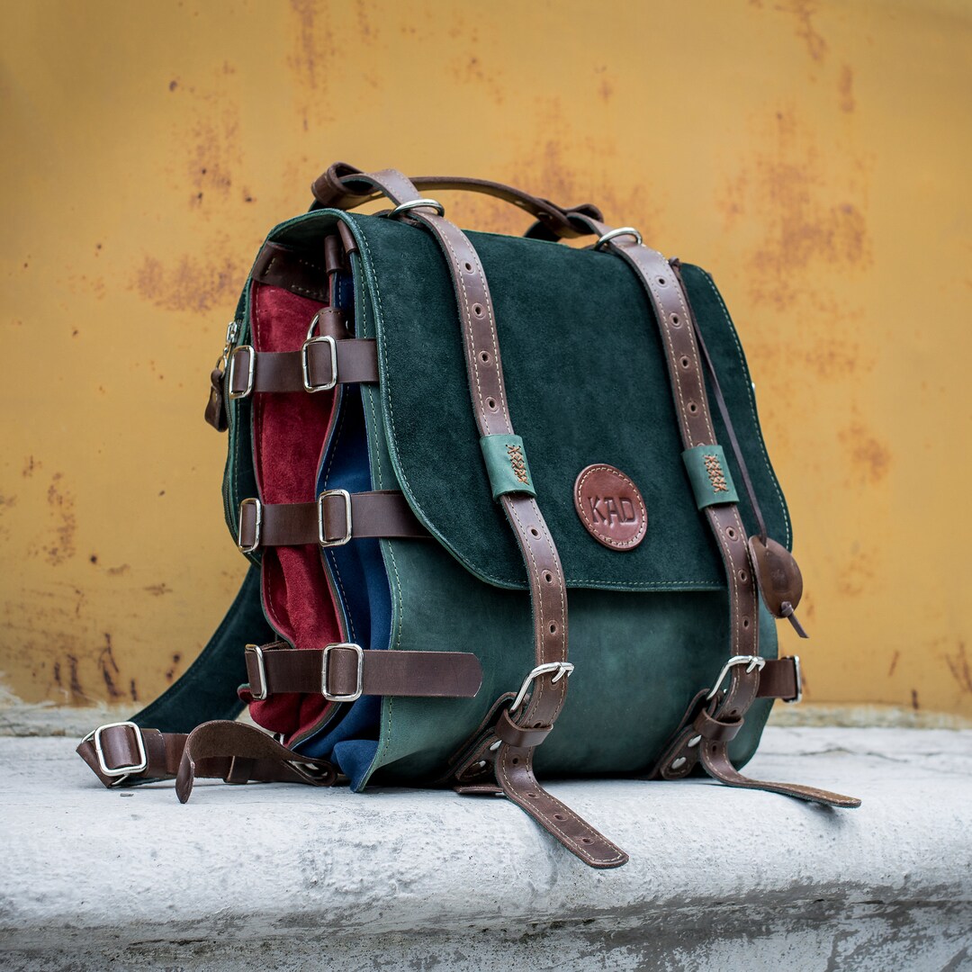 Bottle Green Leather Backpack Personalized Rucksack Real Handmade ...