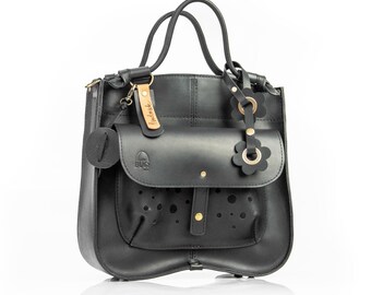 Black Leather Hobo Bag: Full Grain Tote with Crossbody Strap
