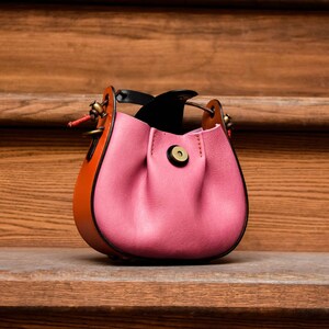 Small leather purse, bucket bag, hippie purse, hobo bag,summer purse, pink purse, designer shoulder bag , luxury purse, stylish bag zdjęcie 3