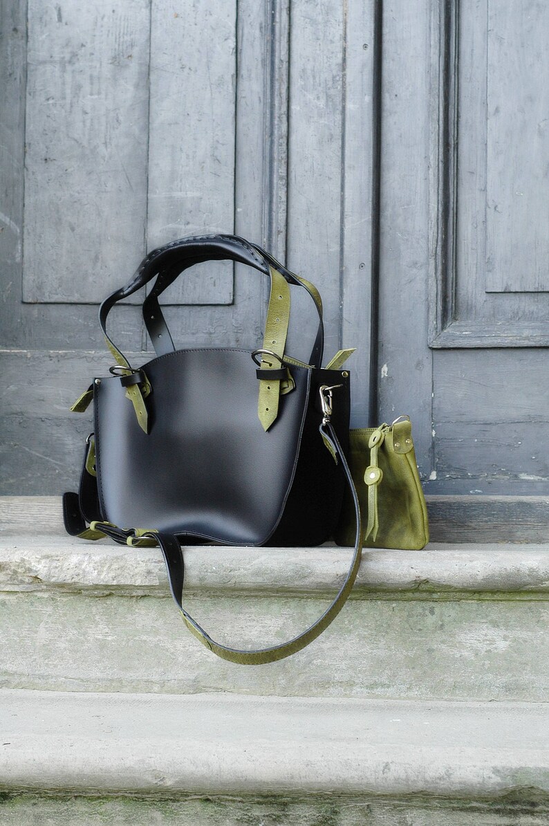 travel bag handmade laptop leather bag Black Office Tote Handmade Leather Handbag with Clutch set Kuferek crossbody women/'s bag