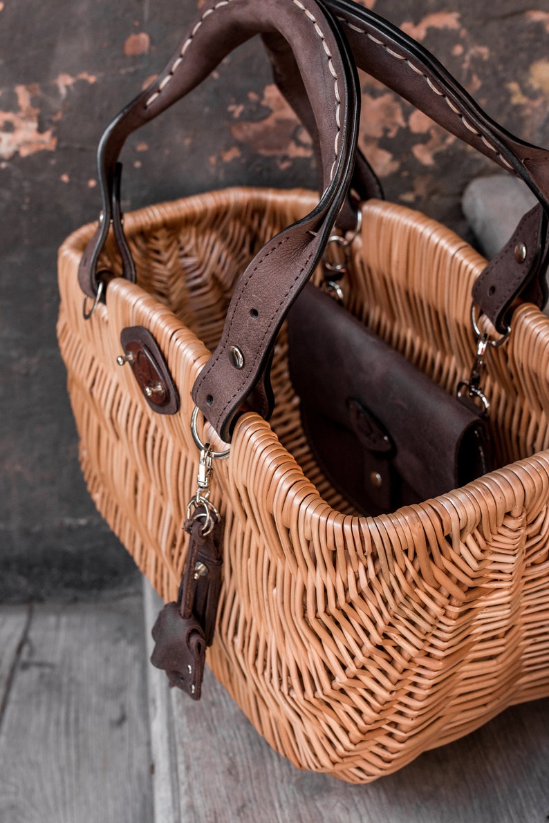 Wicker Shopping Handbag Picnic Wicker Basket Handwoven Etsy