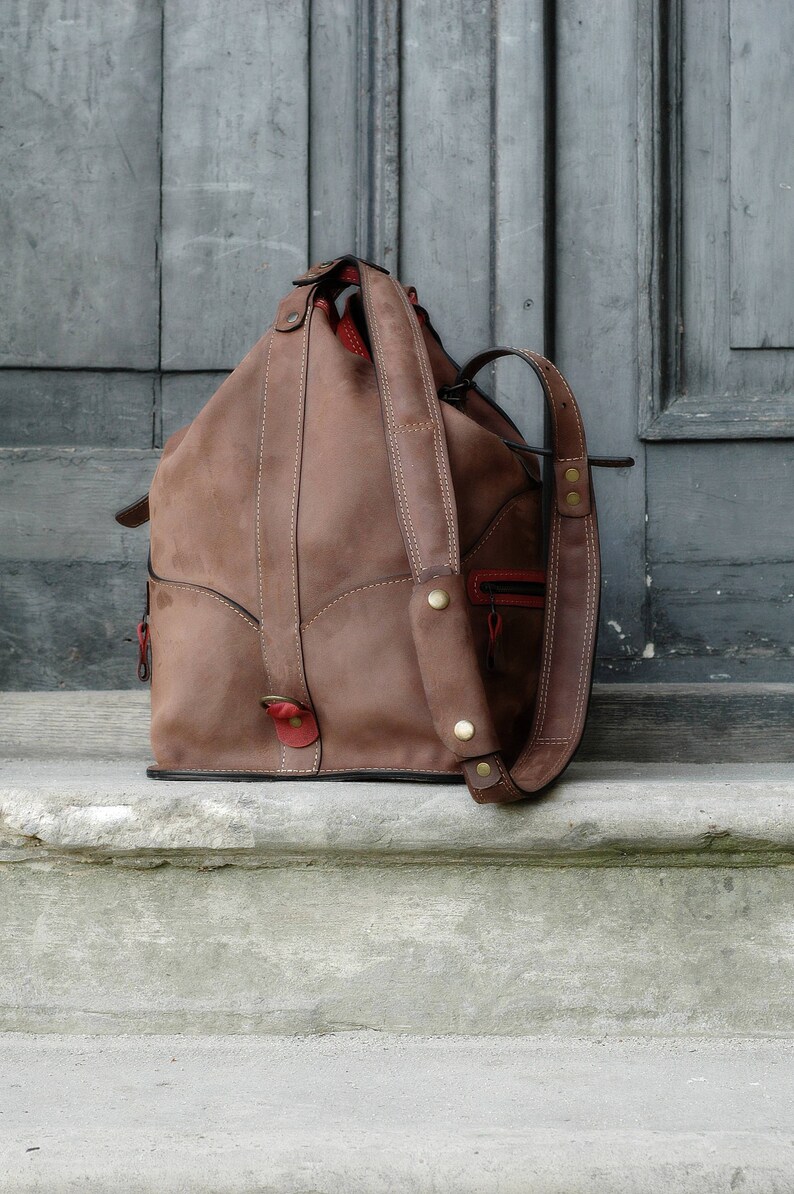 Matt Leather Handmade Backpack / Shoulder Bag Brown & Etsy
