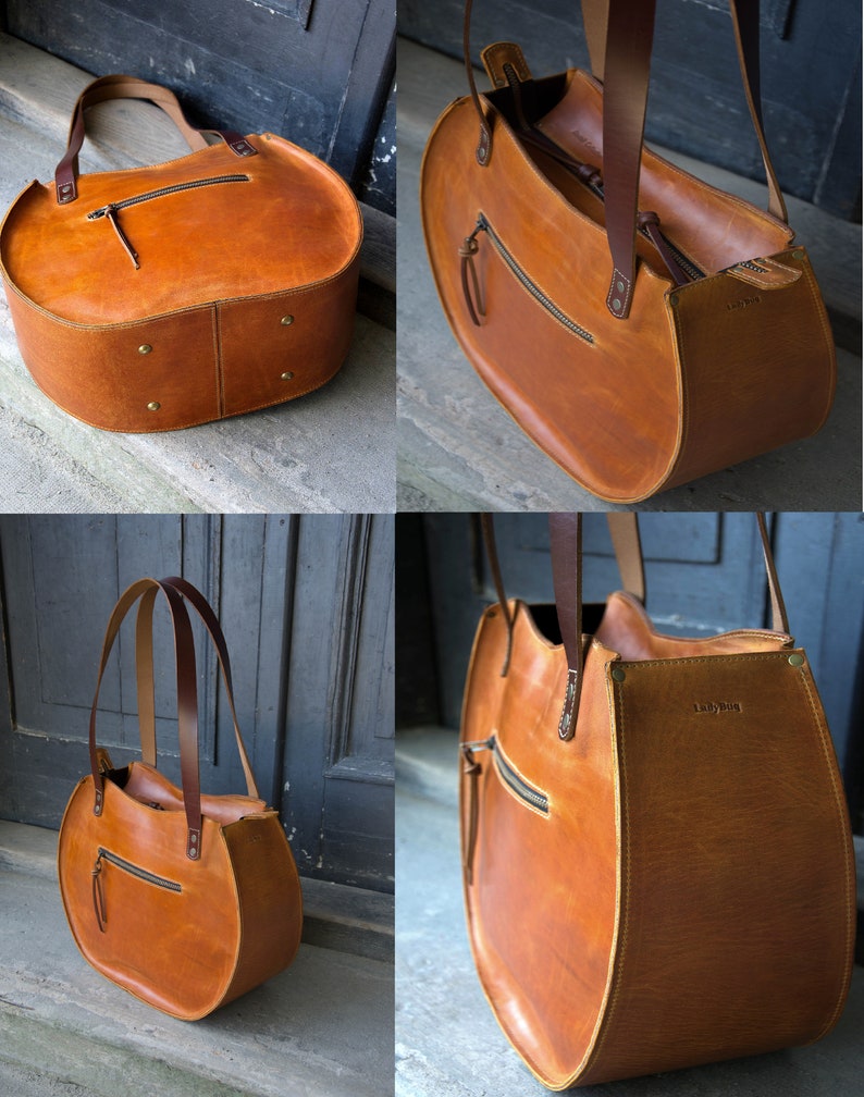 Leather Tote handbag Purse Full Grain Leather high quality oversize Vintage leather Bag handmade original Ladybuq personalized bag camel image 7