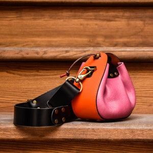Small leather purse, bucket bag, hippie purse, hobo bag,summer purse, pink purse, designer shoulder bag , luxury purse, stylish bag zdjęcie 4