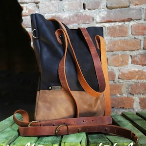Handmade Leather Tote Bag: Hobo Shopper with Crossbody Strap