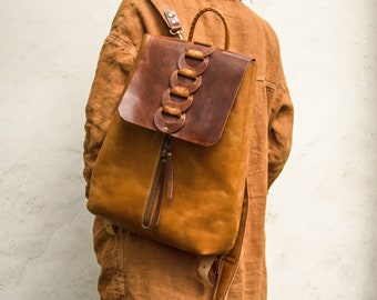 Handmade Leather Backpack: Camel Designer Rucksack, Travel Bag