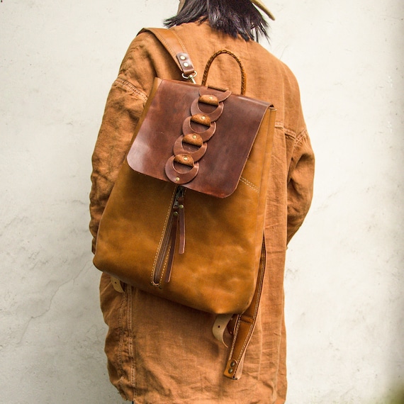 Buy Handmade Leather Backpack: Camel Designer Rucksack 