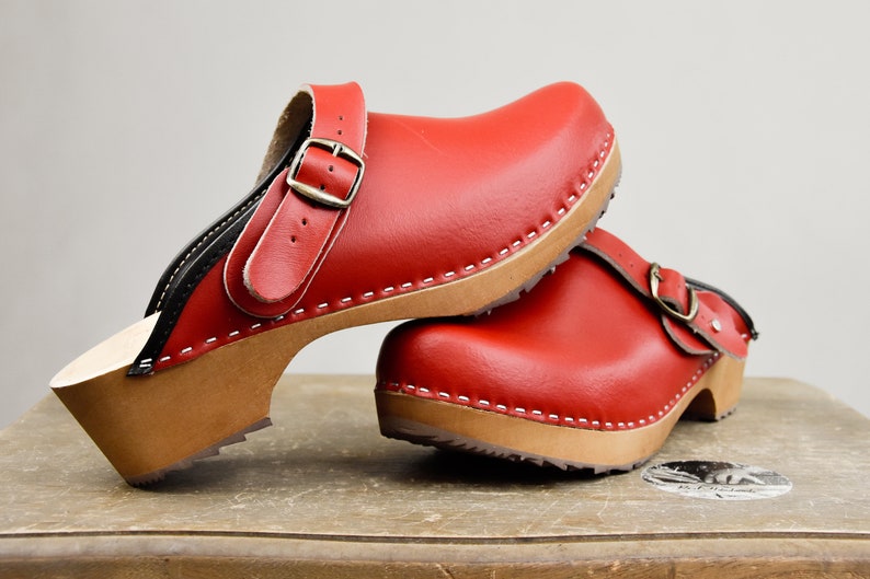 New Swedish Clogs Classic Red Moccasins Orginal Leather Shoes Platform Shoes Women shoes sandal wood clog image 7