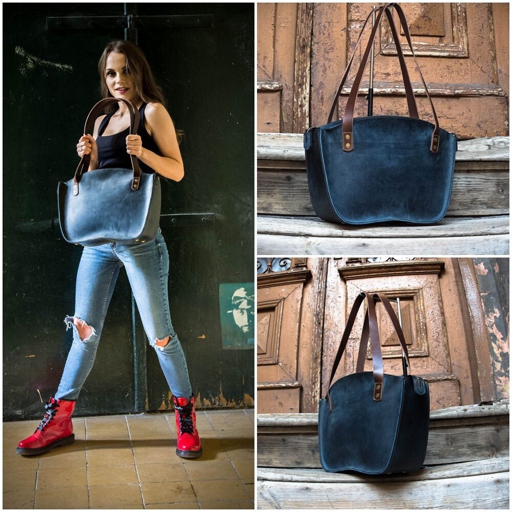 Top brand leather bag in three sizes made by Ladybuq Art Etsy