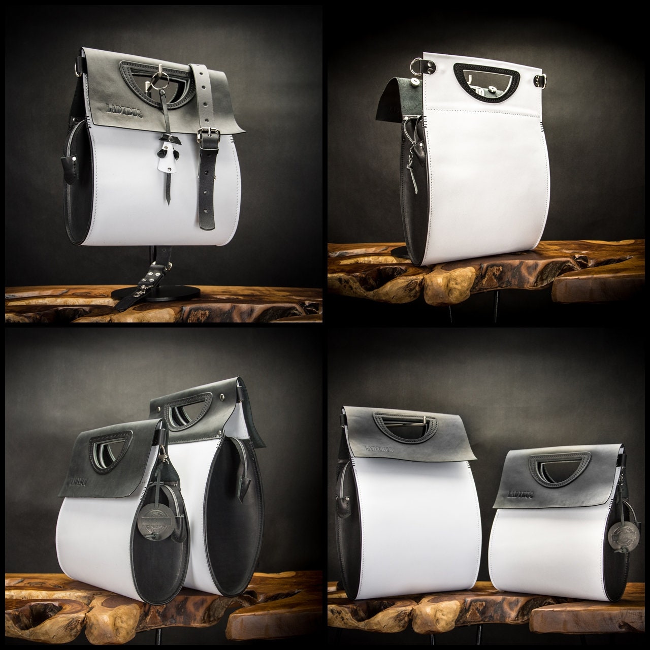 Leather personalized purse in Black and White color variation Etsy